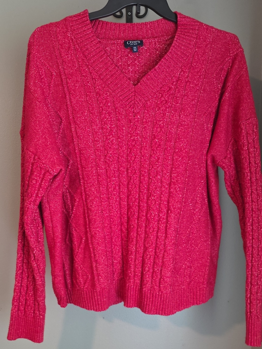 Chaps Red Cable Knit V-Neck Sweater Size XXL